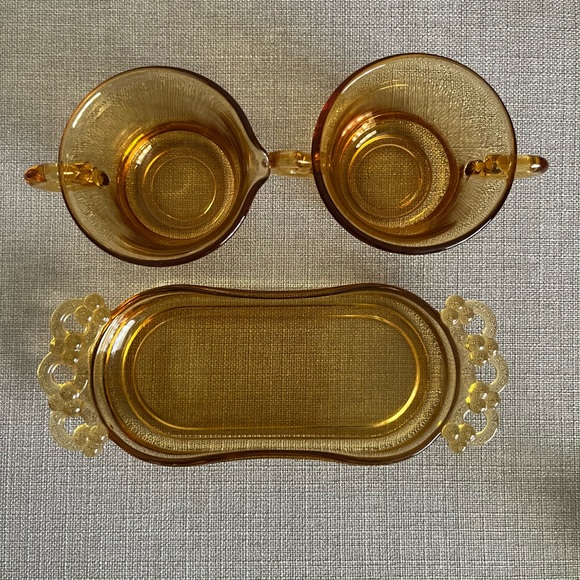 Vintage Josef Inwald Amber glass cream and sugar set bohemian Czech - Picture 3 of 3